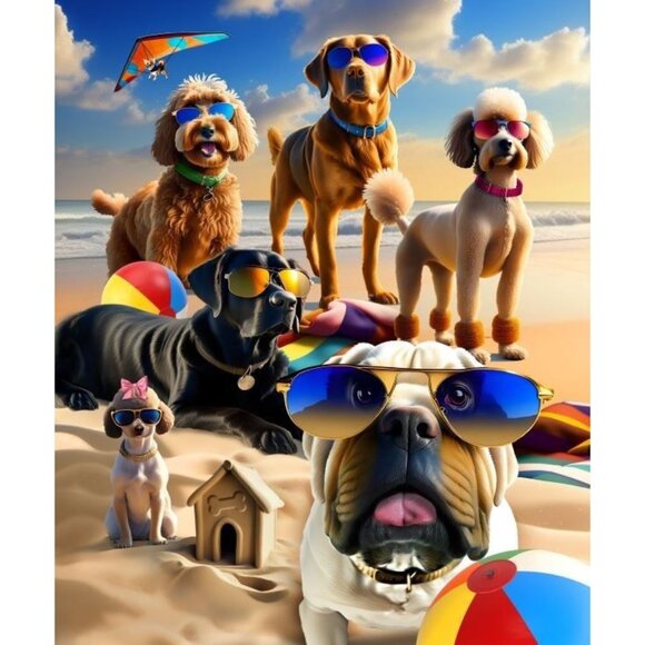 New Cool Beach Dogs Throw Blanket Gift Plush Poodle Dog Whimsical Breeds Puppy - Picture 1 of 3